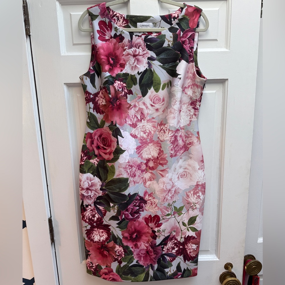Calvin Klein Floral Midi Dress - Pink and Green